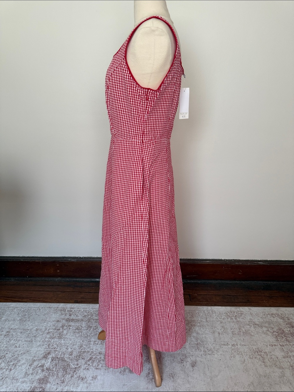 Rachel Zoe Red Gingham Midi Dress with Front Button Detail - Picture 3 of 7